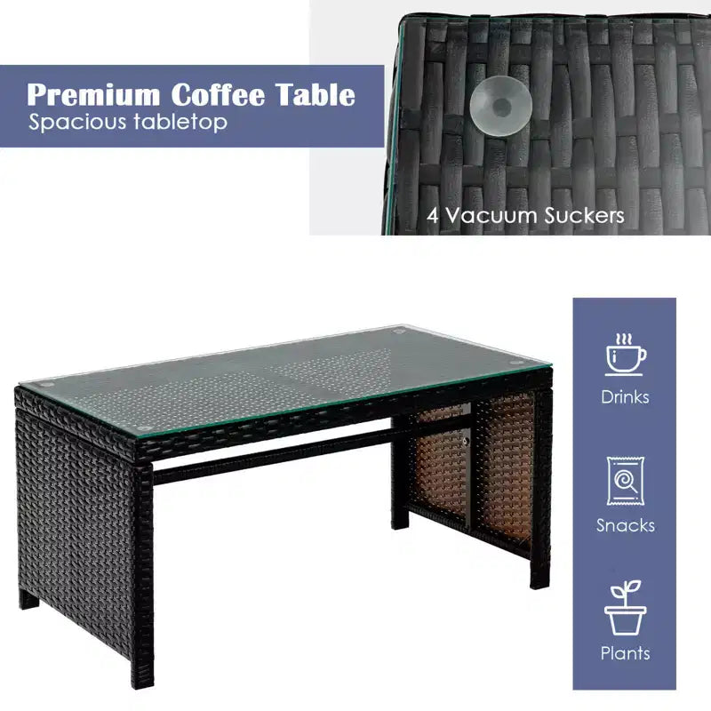 Costway 8PCS Patio Rattan Furniture Set Cushioned Chair Sofa Coffee Table White\Navy\Turquoise\Red