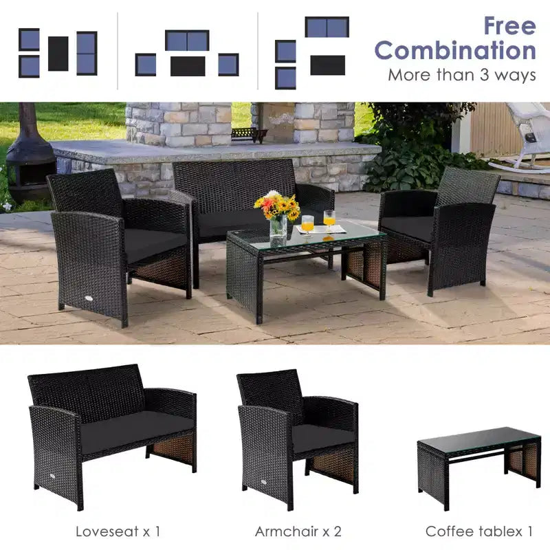 Costway 8PCS Patio Rattan Furniture Set Cushioned Chair Sofa Coffee Table White\Navy\Turquoise\Red