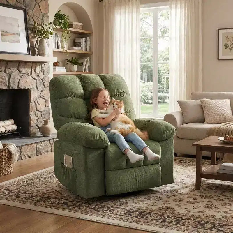 Massage Recliner Chair with Heat - 360 Swivel Rocker, Oversized Single Sofa w/ Vibration, USB & Storage Pockets for Living Room/Bedroom