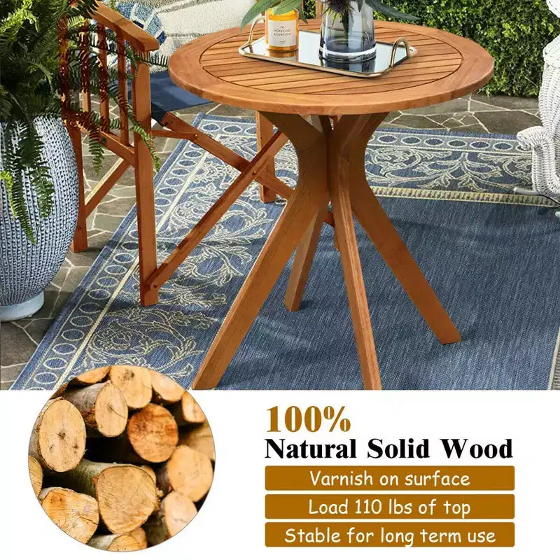 Costway 3PCS Patio Rocking Chair Set Round Table Solid Wood Cushioned Sofa Garden Deck