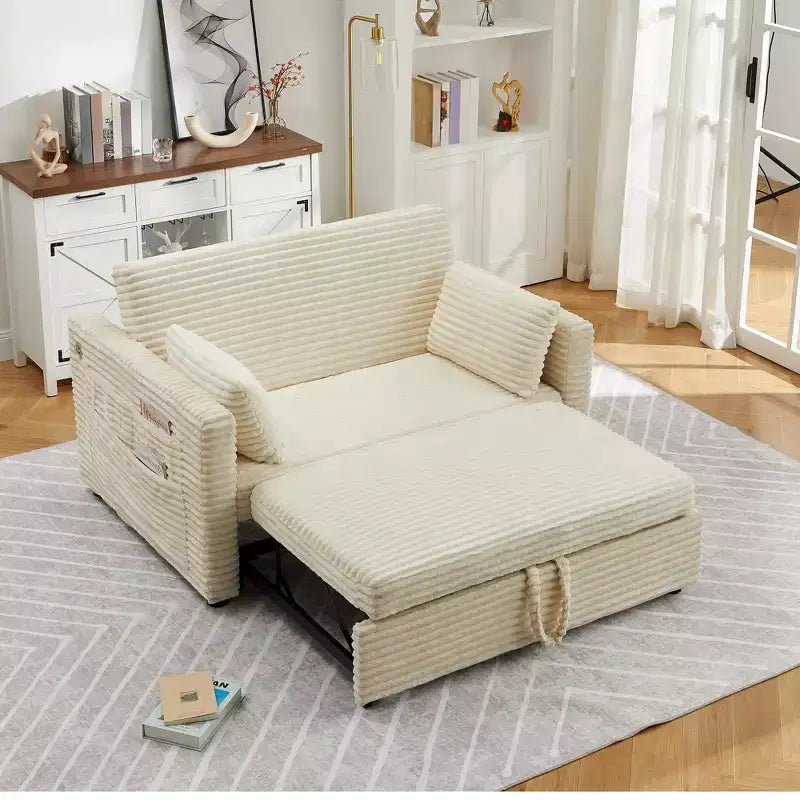 55 Convertible Loveseat Sleeper Sofa Bed with Pull-Out Footrest & Adjustable Backrest, Space-Saving Couch for Small Apartments