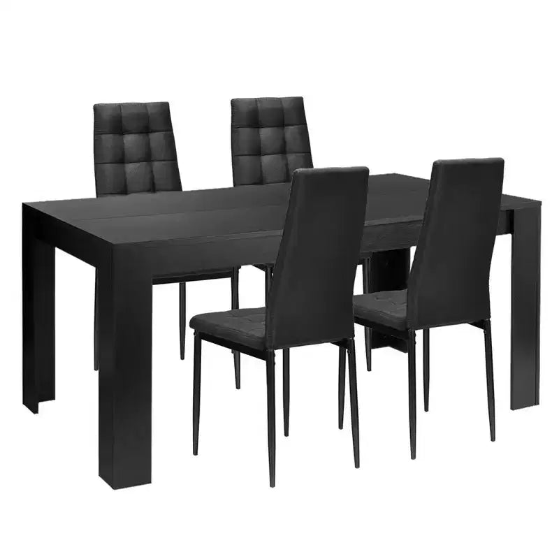 Costway 5pcs Dining Set Wood Table and 4 Fabric Chairs Home Kitchen Modern