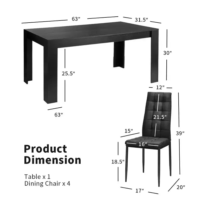 Costway 5pcs Dining Set Wood Table and 4 Fabric Chairs Home Kitchen Modern