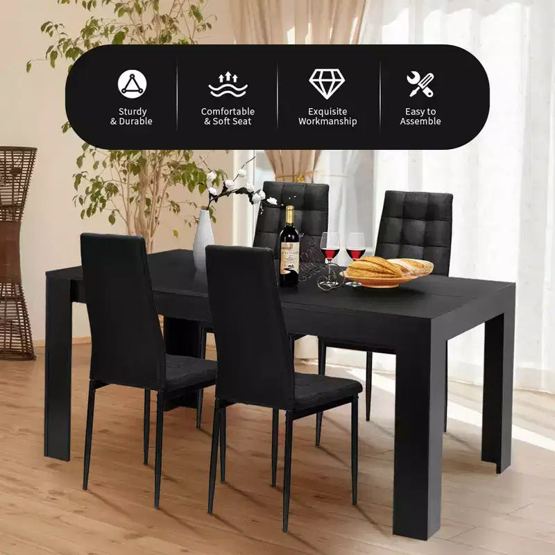 Costway 5pcs Dining Set Wood Table and 4 Fabric Chairs Home Kitchen Modern