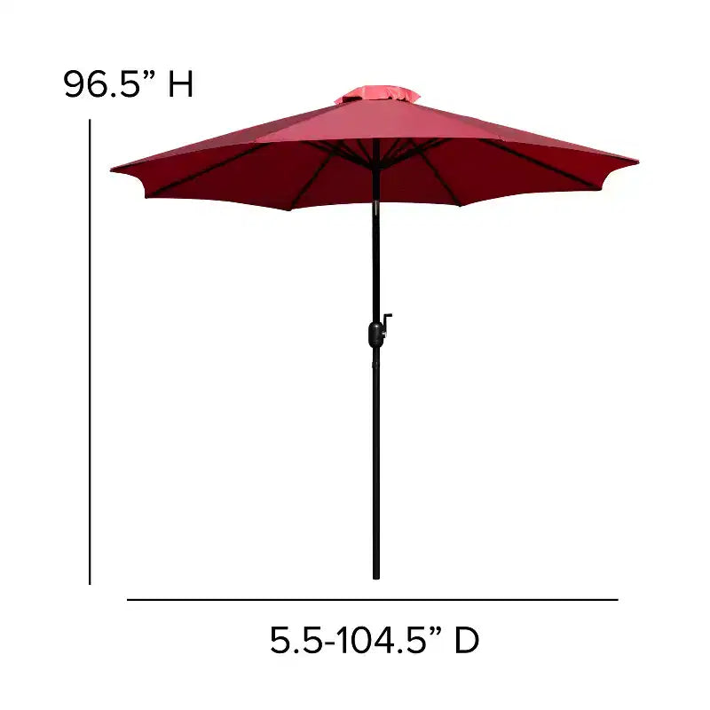 Emma and Oliver 7 Piece Patio Table Set - 4 Synthetic Faux Teak Stackable Chairs - Faux Teak Table - Umbrella with Base