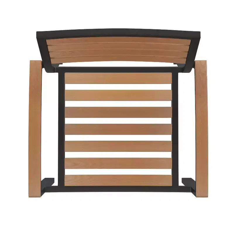 Emma and Oliver 7 Piece Patio Table Set - 4 Synthetic Faux Teak Stackable Chairs - Faux Teak Table - Umbrella with Base