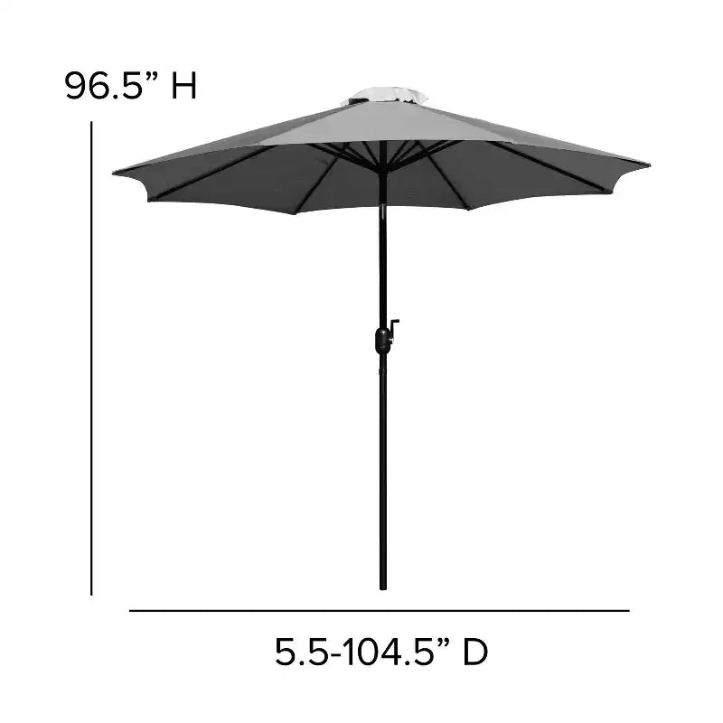 Emma and Oliver 5 Piece Patio Table Set - Synthetic Faux Teak Stackable Chairs - Faux Teak Table - Umbrella with Base