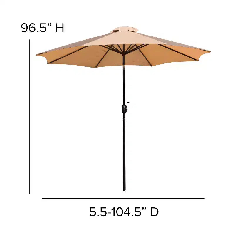 Emma and Oliver 5 Piece Patio Table Set - Synthetic Faux Teak Stackable Chairs - Faux Teak Table - Umbrella with Base