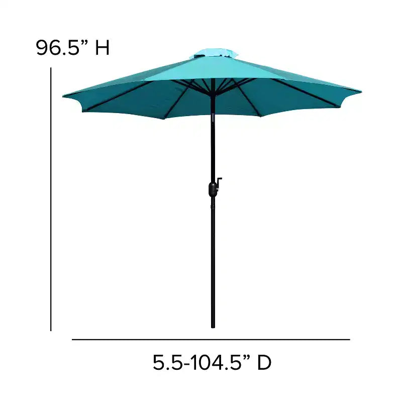 Emma and Oliver 5 Piece Patio Table Set - Synthetic Faux Teak Stackable Chairs - Faux Teak Table - Umbrella with Base