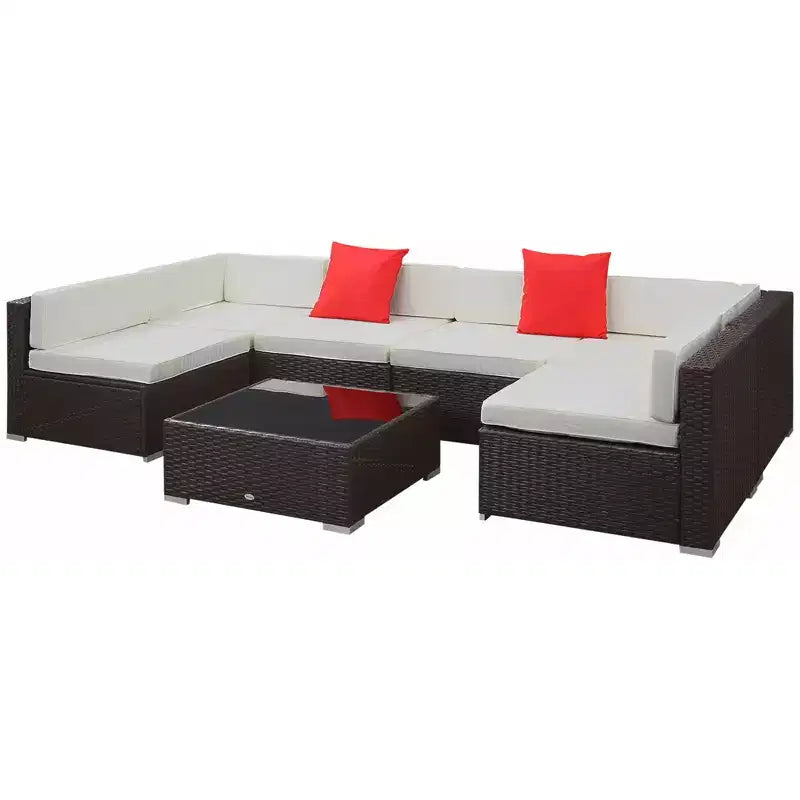 Outsunny 7-Piece Outdoor Patio Furniture Set with Modern Rattan Wicker, Perfect for Garden, Deck, and Backyard