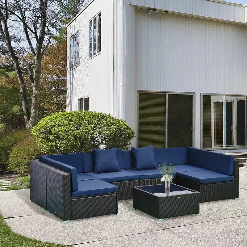 Outsunny 7-Piece Outdoor Patio Furniture Set with Modern Rattan Wicker, Perfect for Garden, Deck, and Backyard