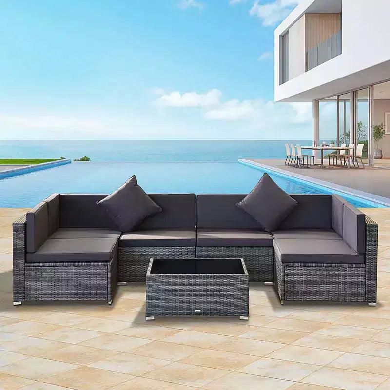 Outsunny 7-Piece Outdoor Patio Furniture Set with Modern Rattan Wicker, Perfect for Garden, Deck, and Backyard