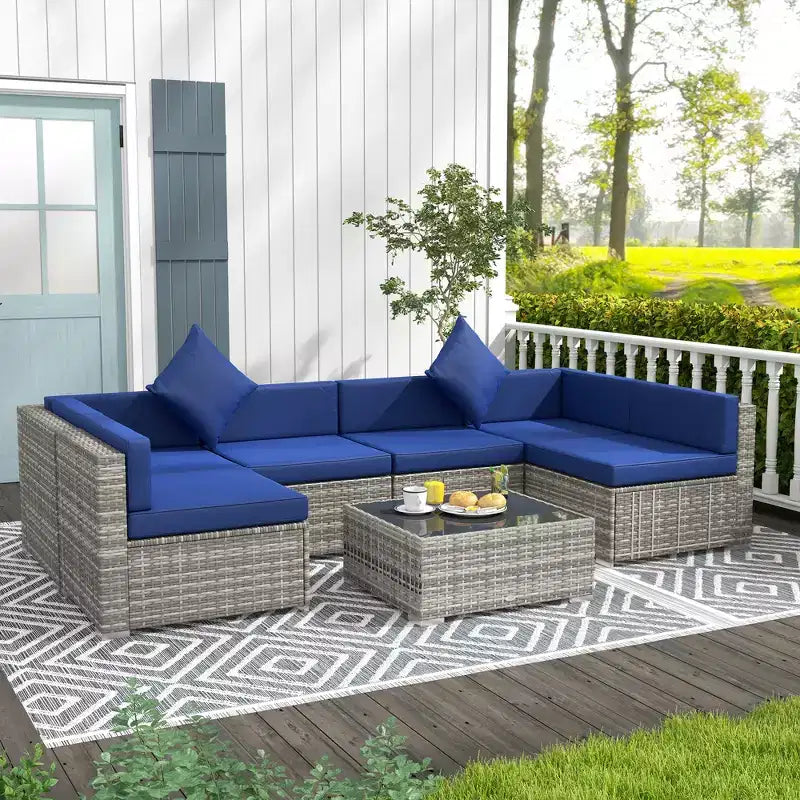 Outsunny 7-Piece Outdoor Patio Furniture Set with Modern Rattan Wicker, Perfect for Garden, Deck, and Backyard
