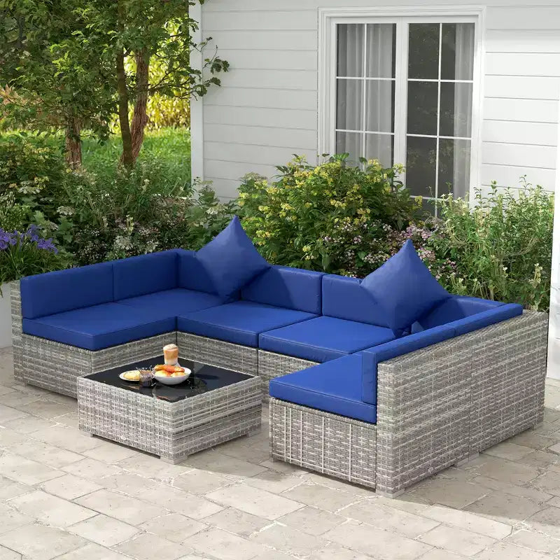 Outsunny 7-Piece Outdoor Patio Furniture Set with Modern Rattan Wicker, Perfect for Garden, Deck, and Backyard