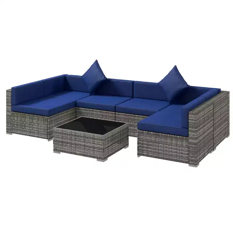 Outsunny 7-Piece Outdoor Patio Furniture Set with Modern Rattan Wicker, Perfect for Garden, Deck, and Backyard