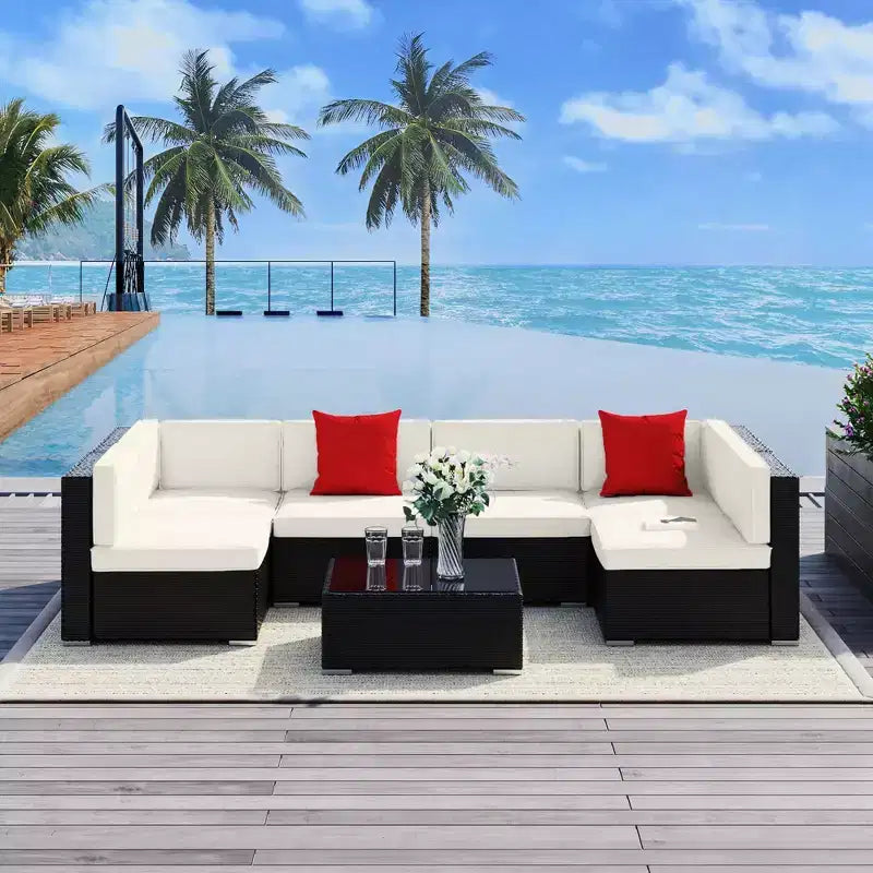 Outsunny 7-Piece Outdoor Patio Furniture Set with Modern Rattan Wicker, Perfect for Garden, Deck, and Backyard