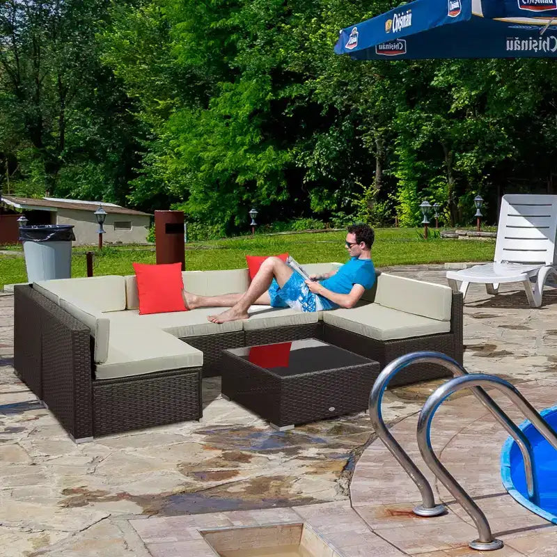 Outsunny 7-Piece Outdoor Patio Furniture Set with Modern Rattan Wicker, Perfect for Garden, Deck, and Backyard