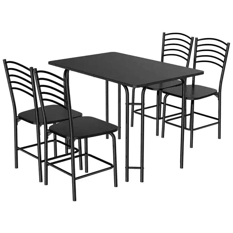 Costway 5 Pcs Modern Dining Table Set 4 Chairs Steel Frame Home Kitchen Furniture Black