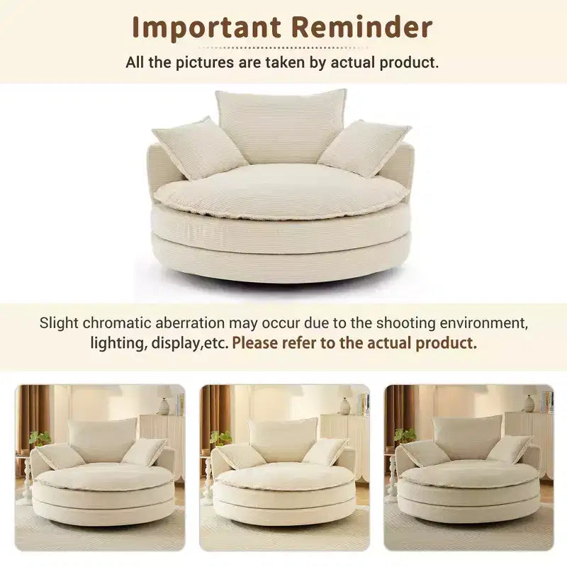 360 Swivel Accent Chair, Barrel Chair Swivel Round Sofa Chair with Cushion for Living Room