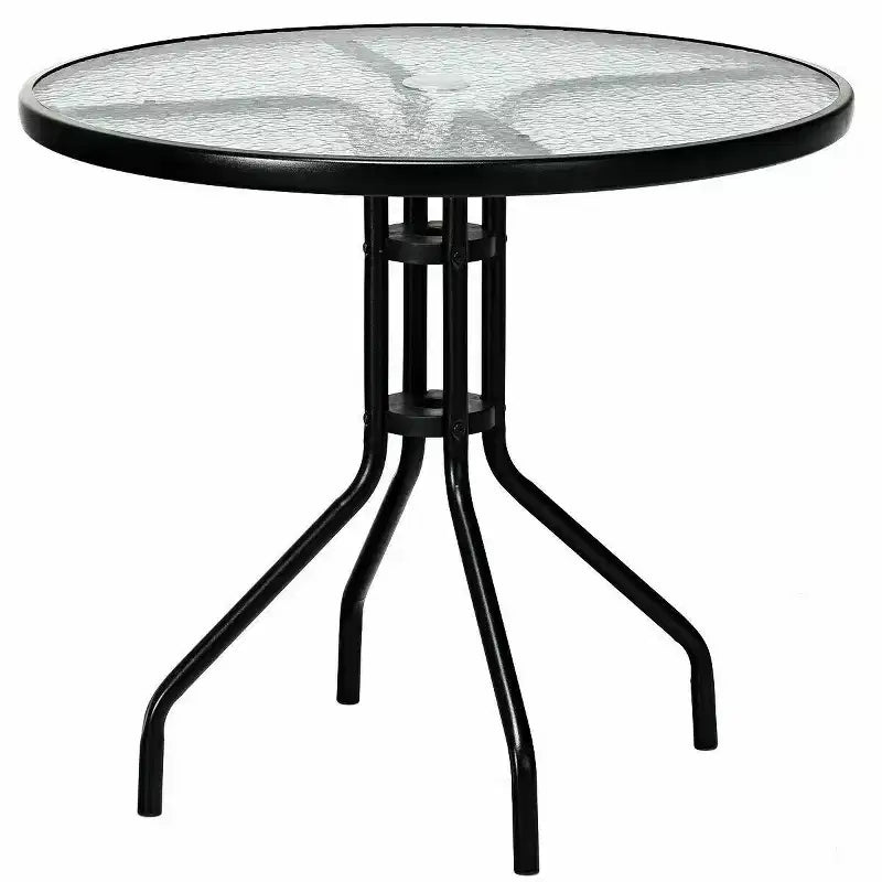 Costway 3PCS Patio Bistro Furniture Set Rocking Glider Chair Glass Table