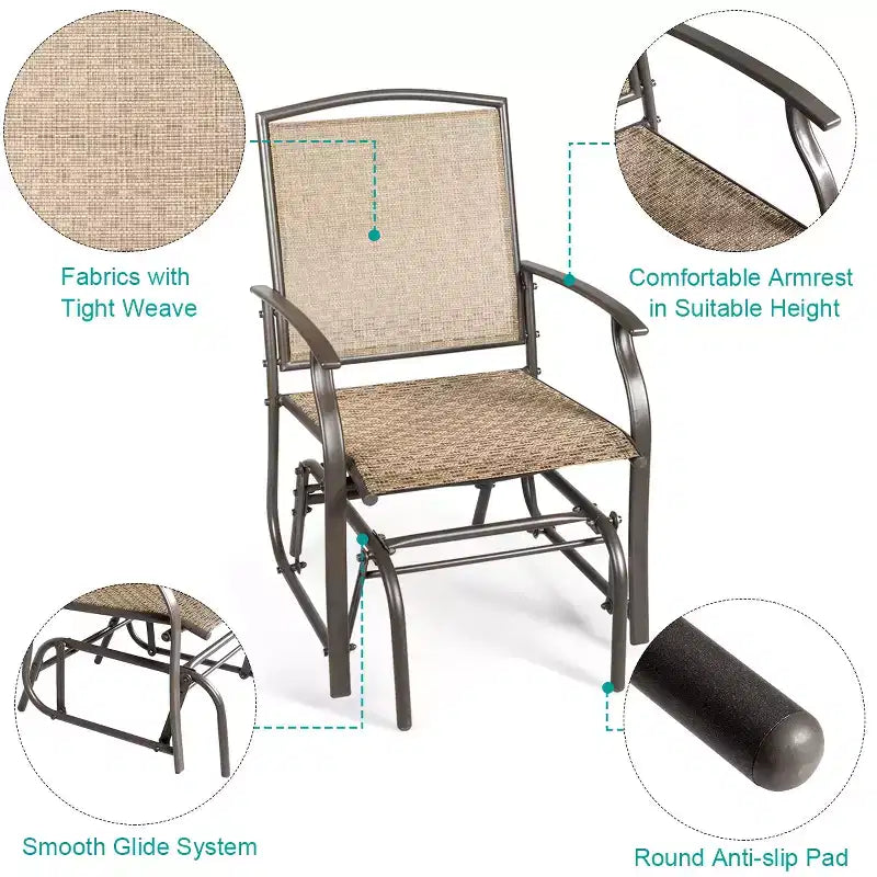 Costway 3PCS Patio Bistro Furniture Set Rocking Glider Chair Glass Table