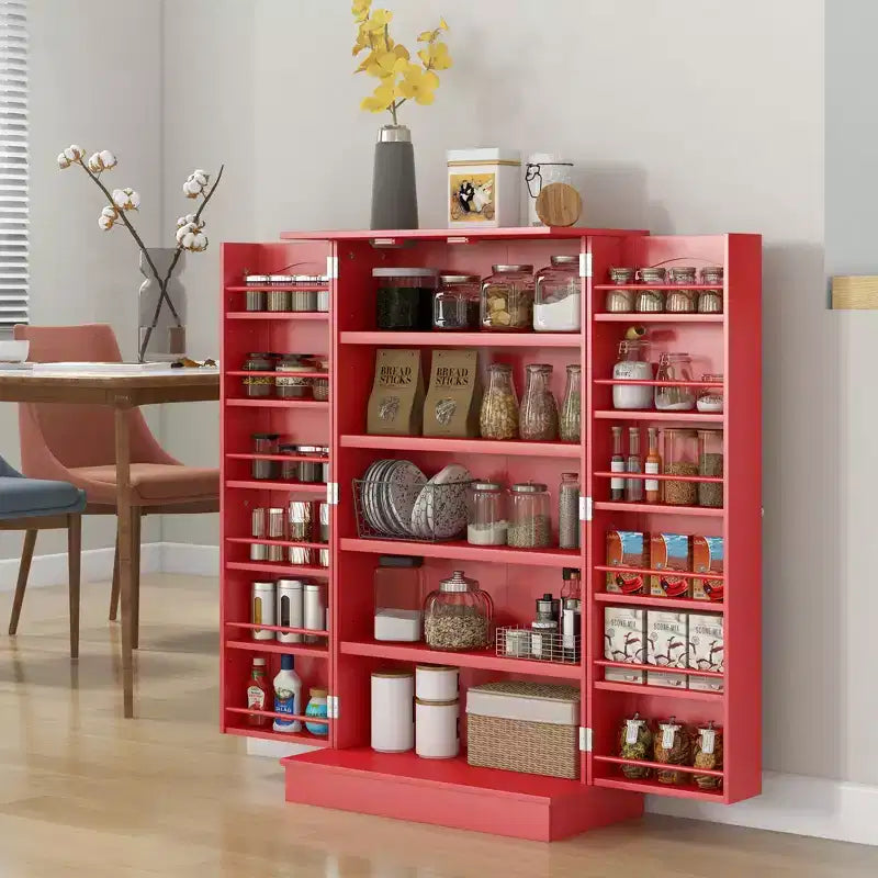 HOMCOM 41 Kitchen Pantry, 2-Door Kitchen Cabinet with 5-tier Storage Shelving, 12 Spice Racks and Adjustable Shelves for Dining Room