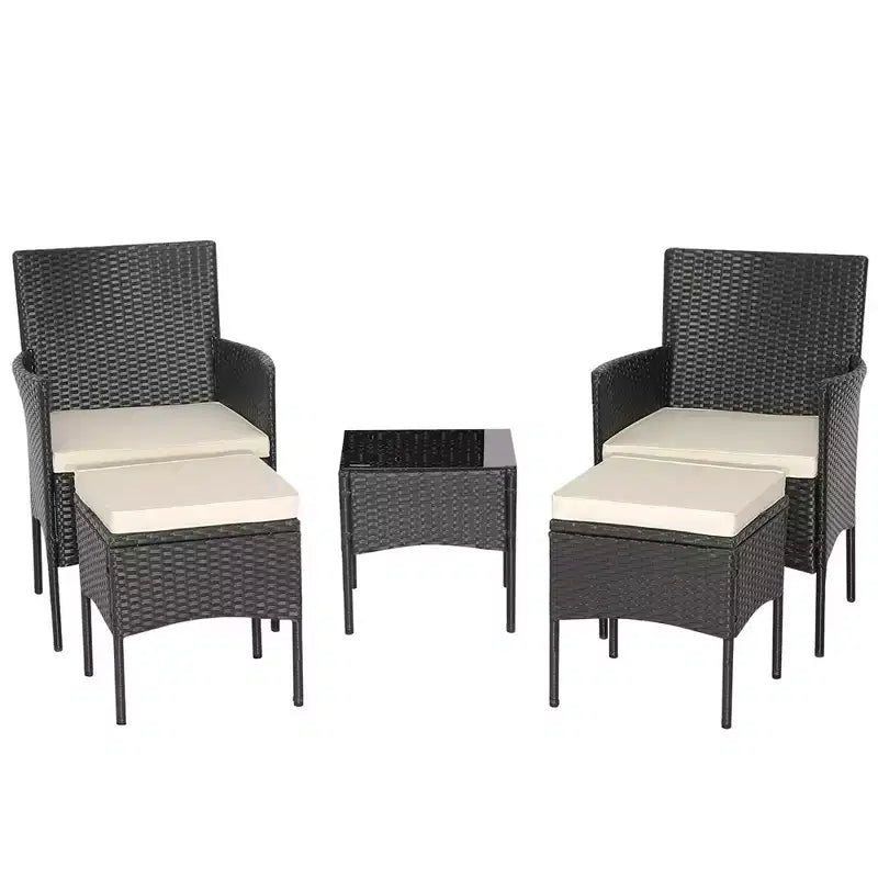Costway 5PCS Patio Rattan Furniture Set Cushioned Sofa Ottoman Armrest Side Table Garden