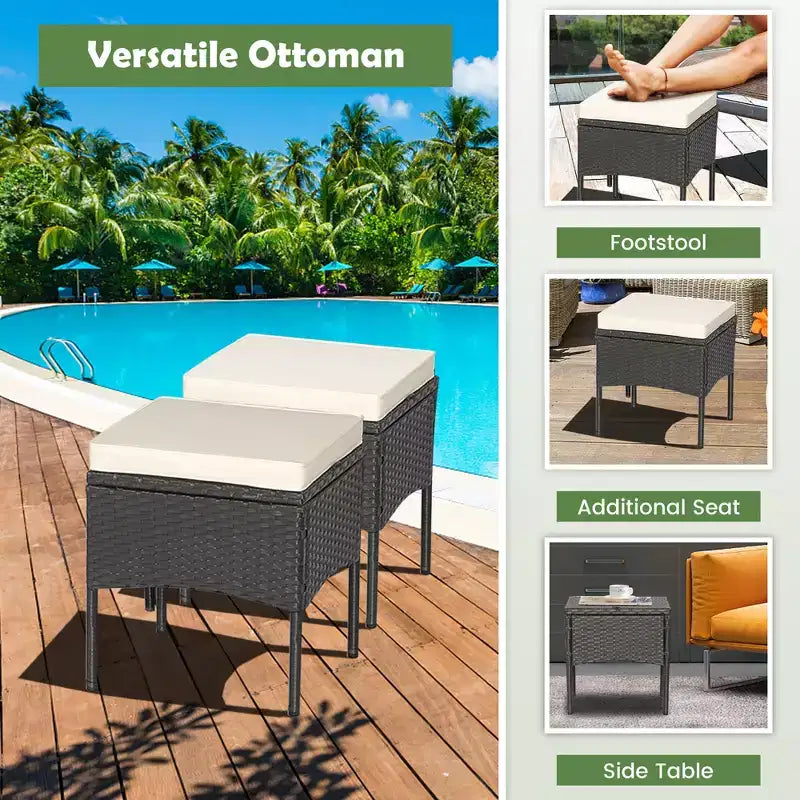Costway 5PCS Patio Rattan Furniture Set Cushioned Sofa Ottoman Armrest Side Table Garden