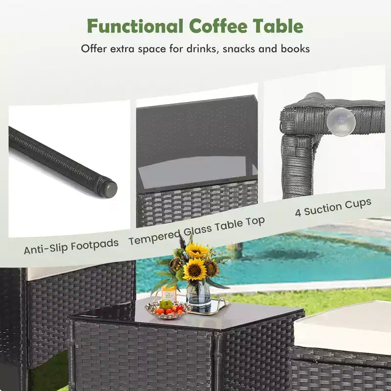 Costway 5PCS Patio Rattan Furniture Set Cushioned Sofa Ottoman Armrest Side Table Garden