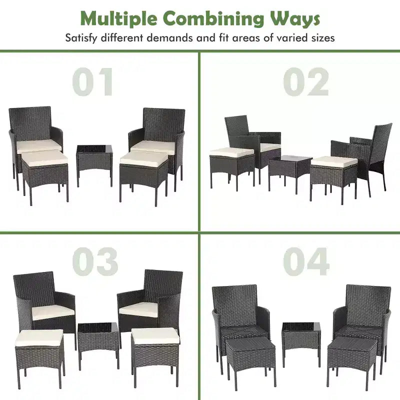 Costway 5PCS Patio Rattan Furniture Set Cushioned Sofa Ottoman Armrest Side Table Garden