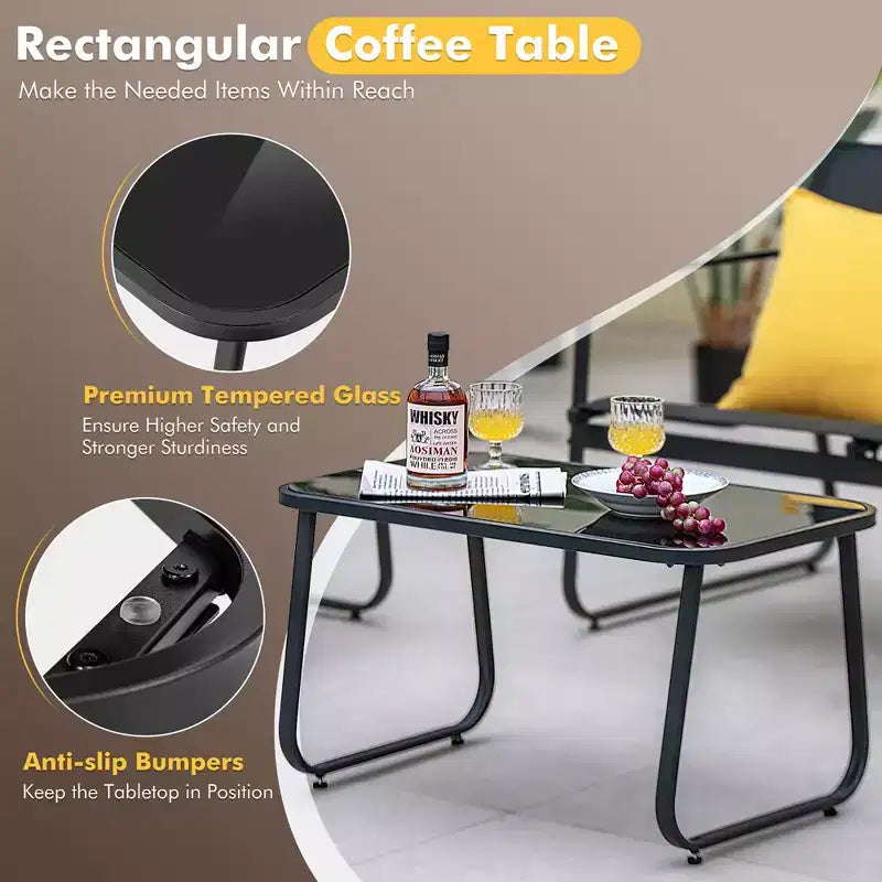 Costway 4 Pieces Patio Furniture Set Outdoor Tempered Glass Coffee Table Chair Loveseat
