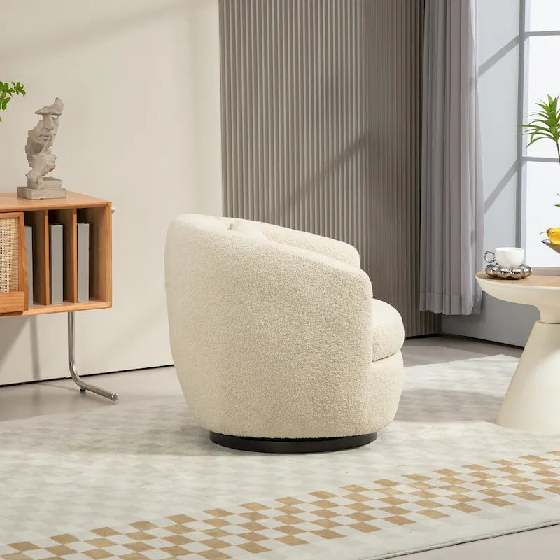 Upholstered Swivel Barrel Armchair with Storage Modern Living Room Side Chair for Bedroom/Office/Reading Spaces