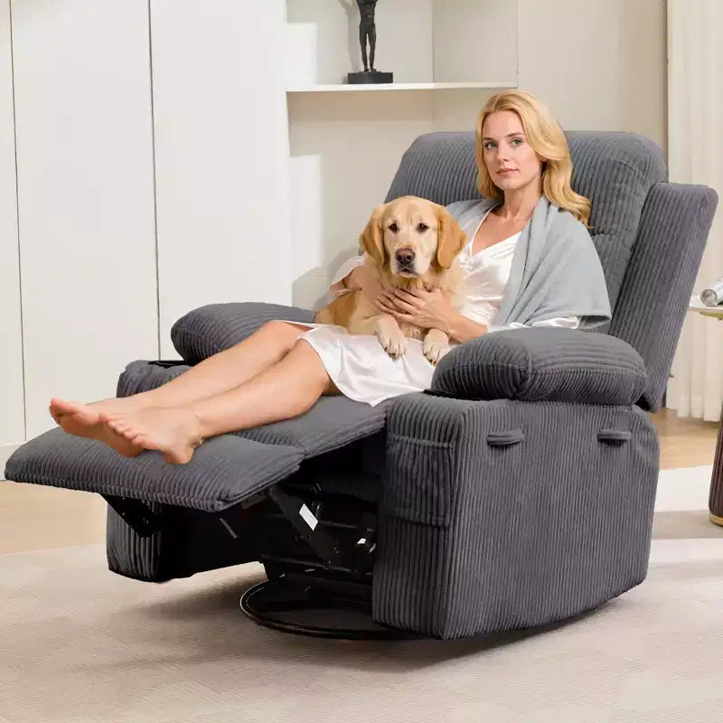 Oversized 360 Swivel Rocker Recliner with Massage & Heat - Ergonomic Lounge Chair with Cup Holders, Side Pockets for Living Room, Nursery