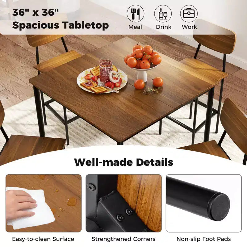 Costway 5-Piece Industrial Dining Table Set with Counter Height Table & 4 Bar Stools Black/Grey/Walnut