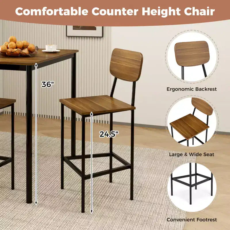 Costway 5-Piece Industrial Dining Table Set with Counter Height Table & 4 Bar Stools Black/Grey/Walnut