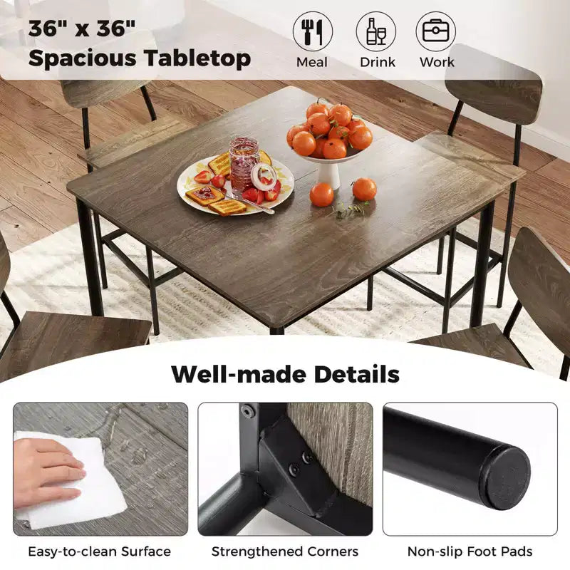 Costway 5-Piece Industrial Dining Table Set with Counter Height Table & 4 Bar Stools Black/Grey/Walnut