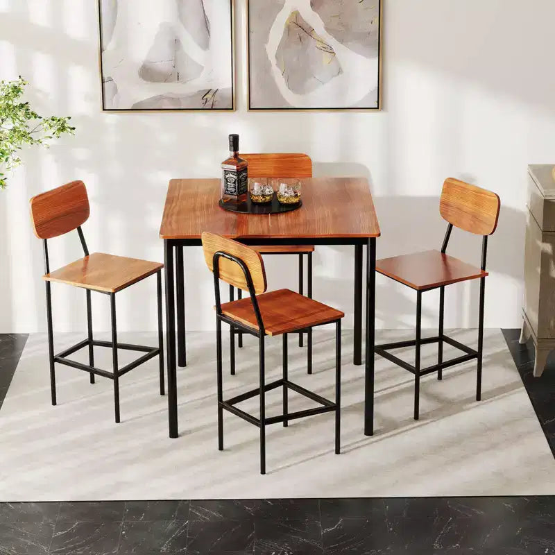 Costway 5-Piece Industrial Dining Table Set with Counter Height Table & 4 Bar Stools Black/Grey/Walnut