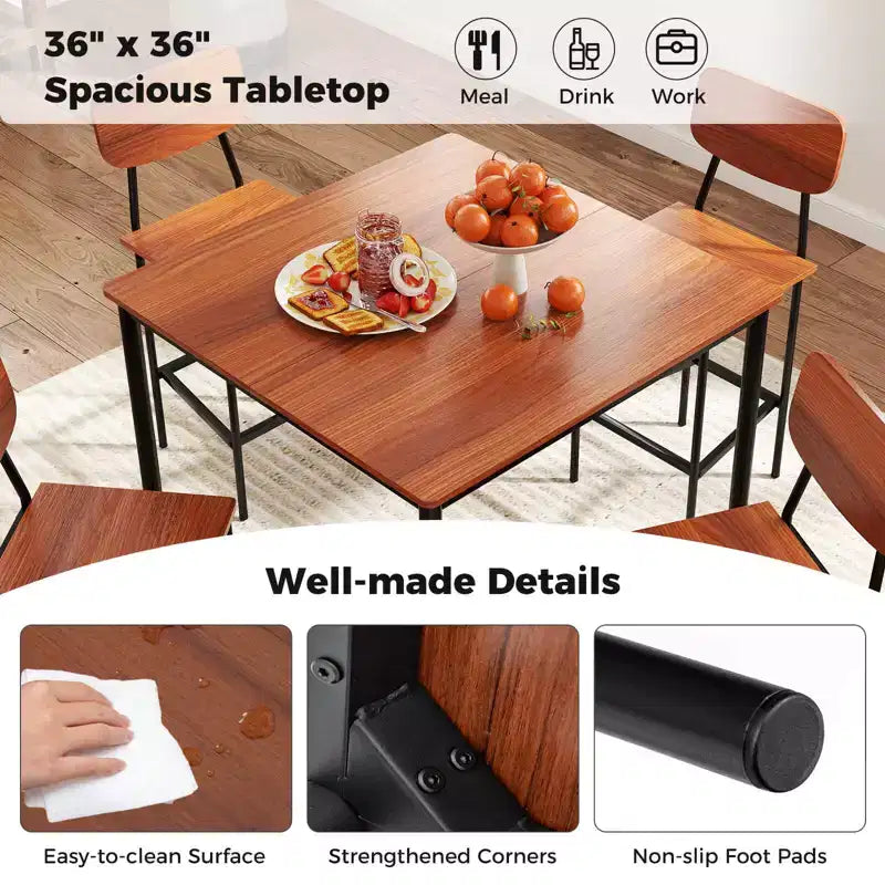 Costway 5-Piece Industrial Dining Table Set with Counter Height Table & 4 Bar Stools Black/Grey/Walnut