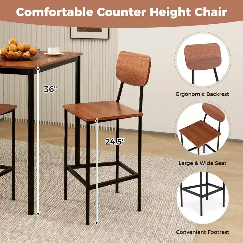Costway 5-Piece Industrial Dining Table Set with Counter Height Table & 4 Bar Stools Black/Grey/Walnut