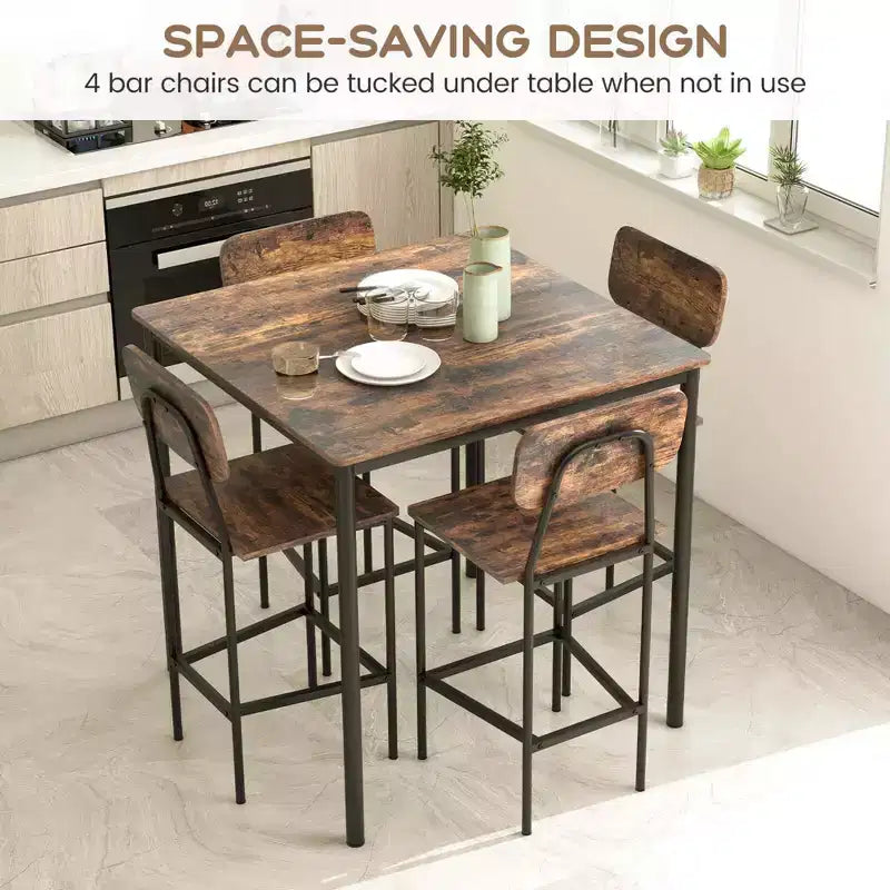 Costway 5-Piece Industrial Dining Table Set with Counter Height Table & 4 Bar Stools Black/Grey/Walnut