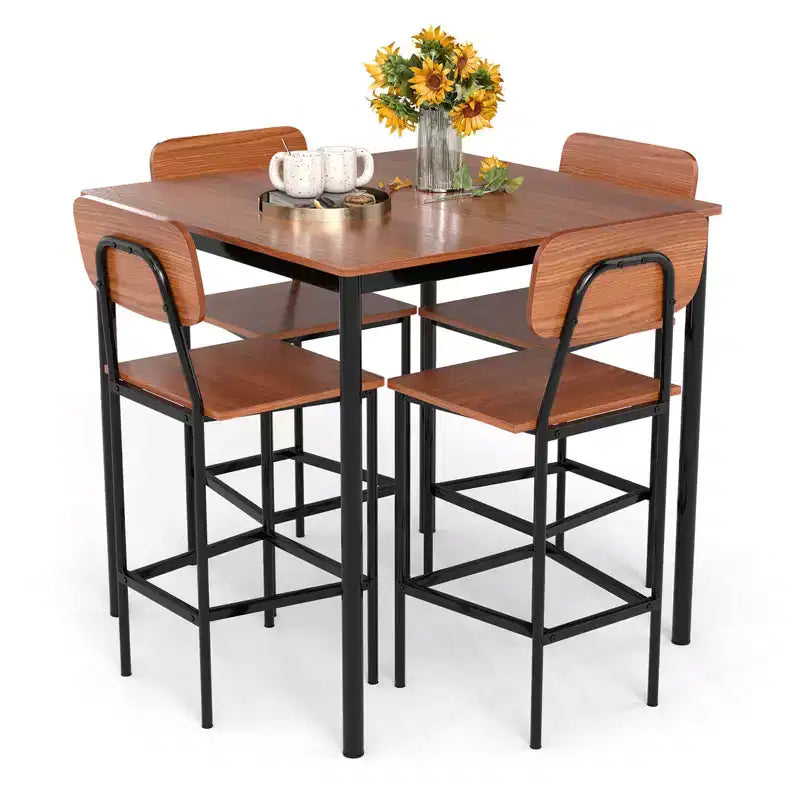 Costway 5-Piece Industrial Dining Table Set with Counter Height Table & 4 Bar Stools Black/Grey/Walnut