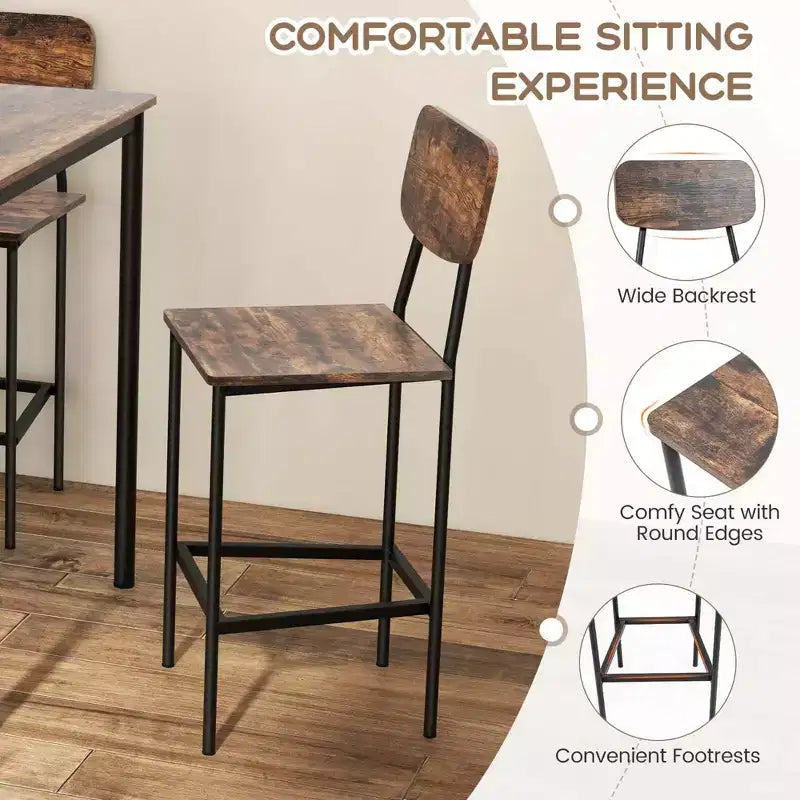 Costway 5-Piece Industrial Dining Table Set with Counter Height Table & 4 Bar Stools Black/Grey/Walnut
