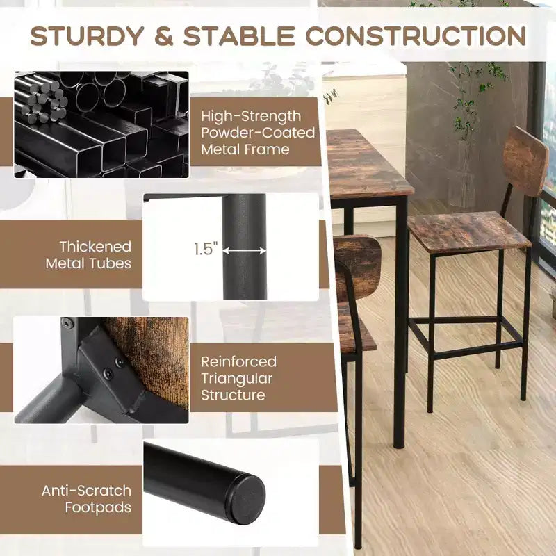 Costway 5-Piece Industrial Dining Table Set with Counter Height Table & 4 Bar Stools Black/Grey/Walnut