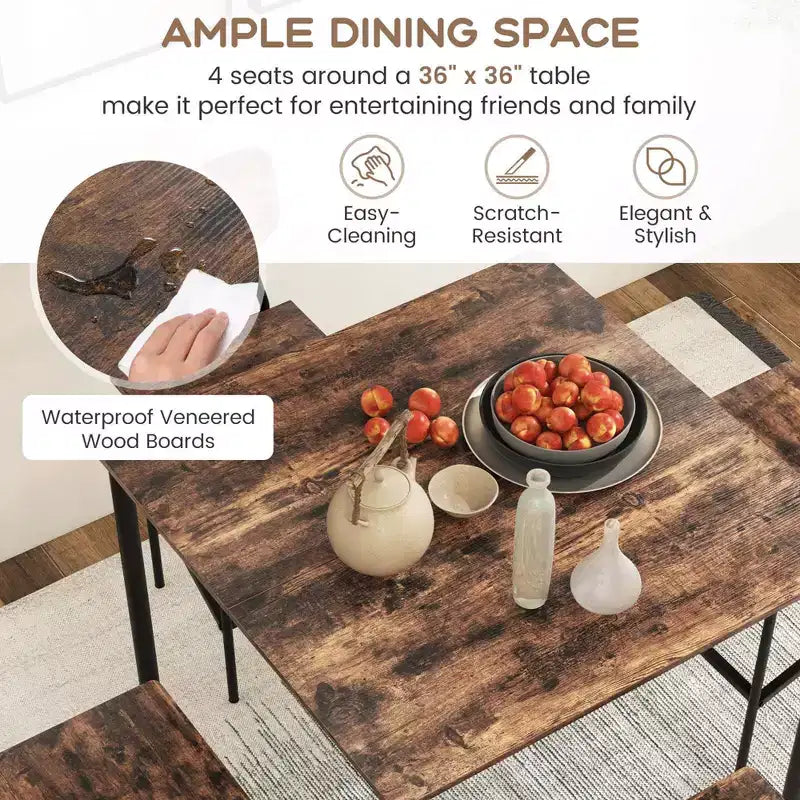 Costway 5-Piece Industrial Dining Table Set with Counter Height Table & 4 Bar Stools Black/Grey/Walnut
