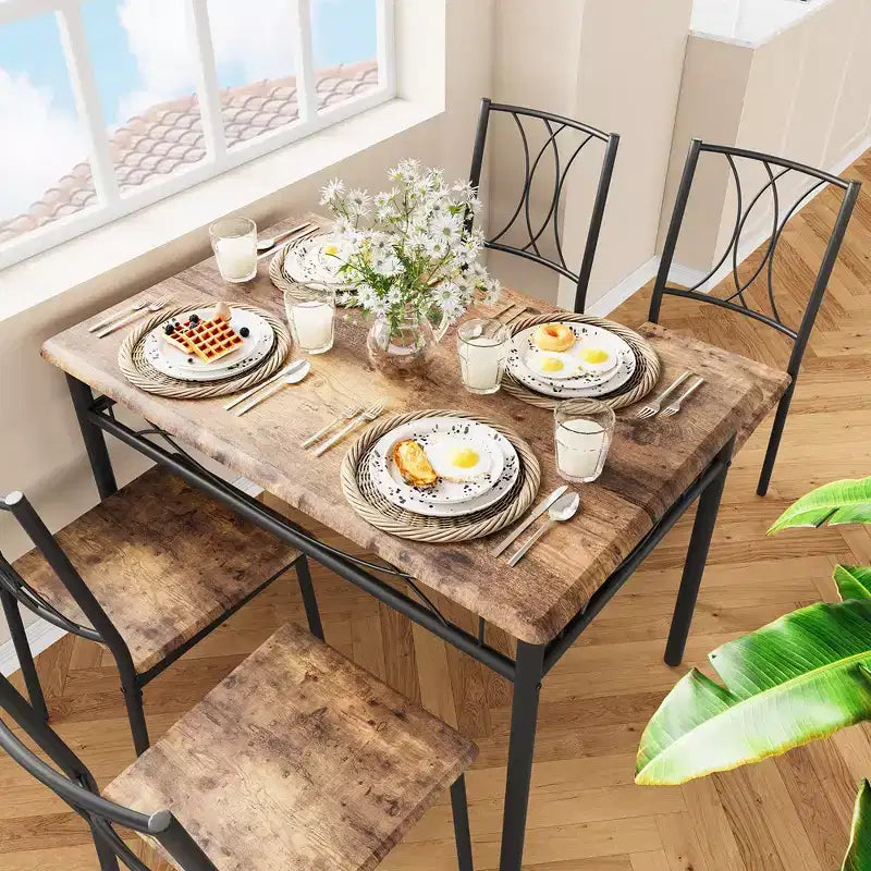 Garvee Dining Table Set of 4, Rectangular Dining Room Table Set with 4 Chairs for Small Space, 5 Piece Kitchen Table, Apartment, Retro Brown