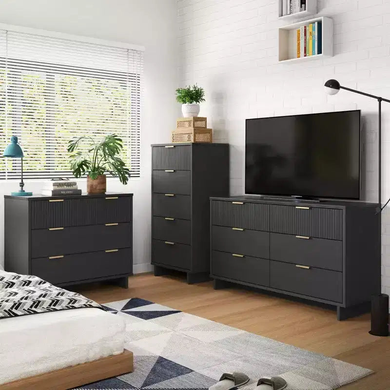 Manhattan Comfort 3pc Granville Chest with Single Dresser and Double Dresser Bedroom Set