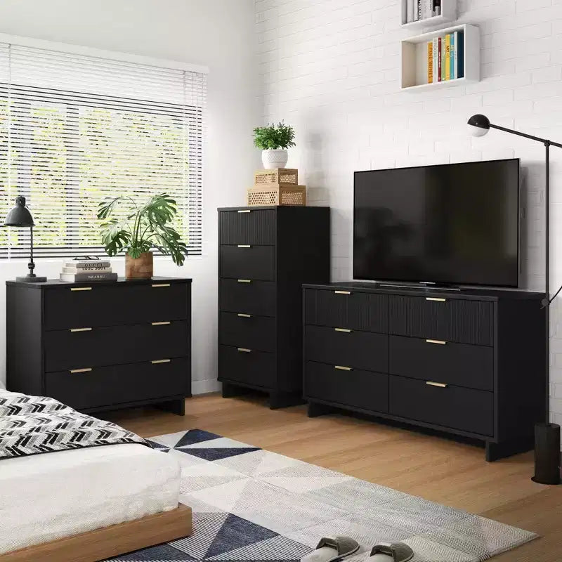 Manhattan Comfort 3pc Granville Chest with Single Dresser and Double Dresser Bedroom Set