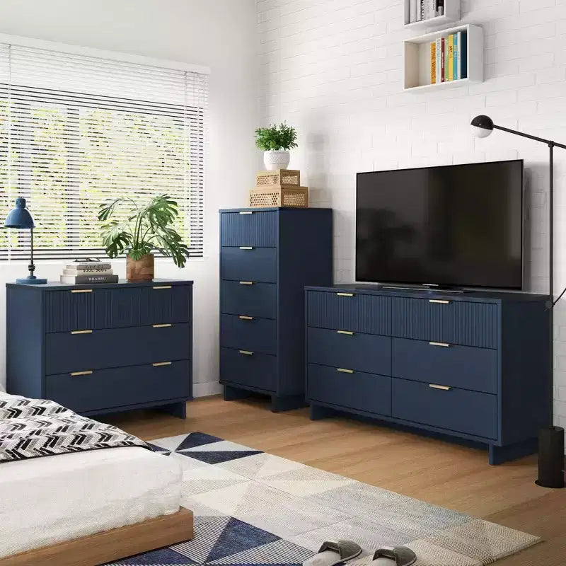 Manhattan Comfort 3pc Granville Chest with Single Dresser and Double Dresser Bedroom Set