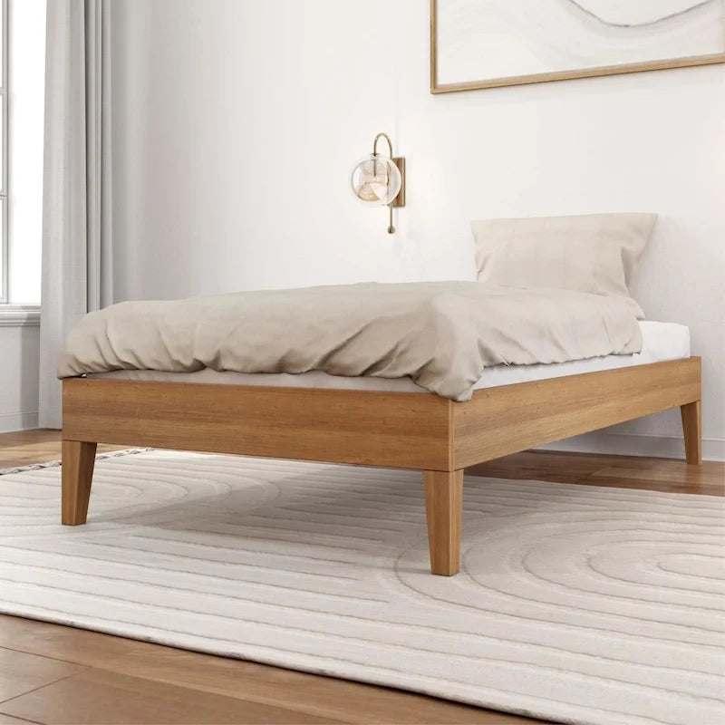 Cadre de lit plateforme double en bois massif — Sommier tapissier non requis | Capacité de 227 kg