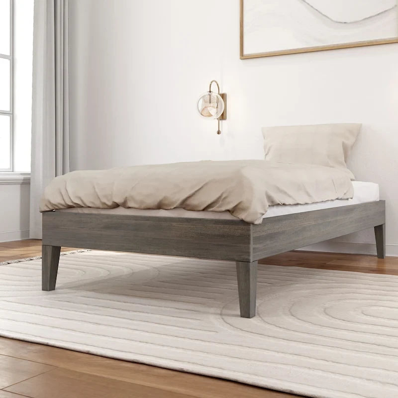 Cadre de lit plateforme double en bois massif — Sommier tapissier non requis | Capacité de 227 kg